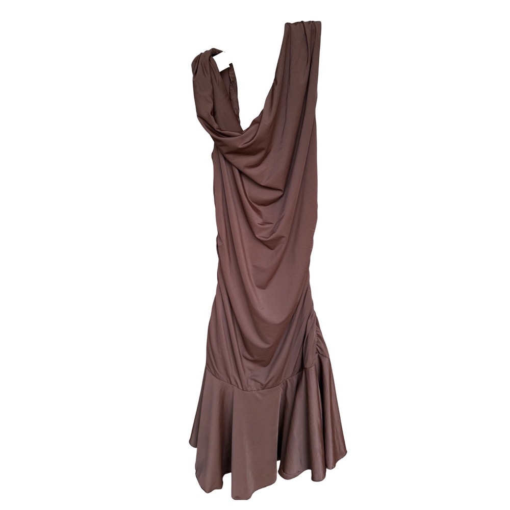 Bar III Womens Brown Ruched Cowl Neck Ruffle Hem Bodycon Mini Dress Size S - Picture 10 of 10